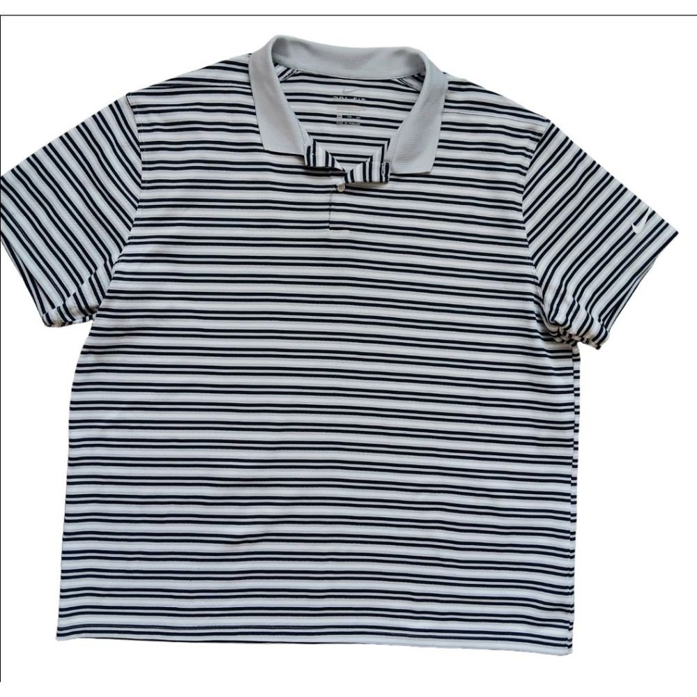 Men's Nike Striped Polo Shirt XXL White Black Dri-FIT
